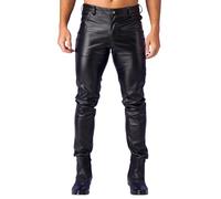 CHICTRY Men's Shiny Metallic Faux Leather Motorcycle Biker Tight Pants Long Trousers Leggings 8# Black L