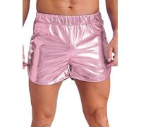 CHICTRY Mens Shiny Metallic Stretchy Elastic Waist Boxer Shorts Swim Trunks Hot Booty Shorts Pants Pink XL