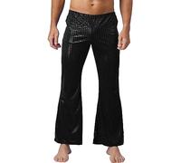 CHICTRY Mens Shiny Metallic Wide Leg Flare Pants Bell-Bottoms Modern Hip Hop Disco Dance Trousers Black M