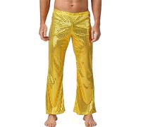 CHICTRY Mens Shiny Metallic Wide Leg Flare Pants Bell-Bottoms Modern Hip Hop Disco Dance Trousers Gold S