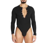 CHICTRY Men's Shiny Rhinestones Latin Tango Dance Shirt Leotard Ballroom Dancing Bodysuit Dancewear 2# Black A XL