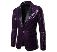 CHICTRY Mens Shiny Sequins Blazer Slim Fit Solid One Button Tuxedo Suit Coat Dinner Suit Jacket Purple M