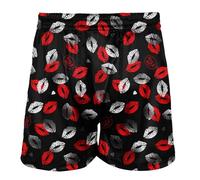 CHICTRY Men's Silk Lips Print Soft Satin Boxer Shorts Sleepwear Underwear Beach Trunks Bottom Shorts Kiss Black 3XL