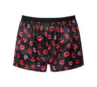 CHICTRY Men's Silk Satin Frilly Boxers Shorts Loose Underwear Lingerie Briefs Lip Black 3XL