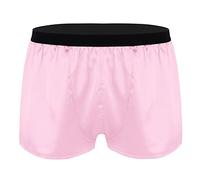 CHICTRY Men's Silk Satin Frilly Boxers Shorts Loose Underwear Lingerie Briefs Pink L