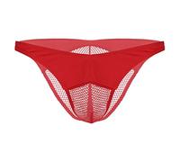 CHICTRY Mens Sissy Lingerie Mesh Fishnet Patchwork Perspective Pouch Thong Underwear Red One Size