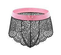 CHICTRY Men's Sissy Satin Print Frilly Panties Ruffled Crossdress Underwear 4# Pink&Black L