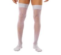CHICTRY Men's Sissy See-Through Thin Silk Stocking Stretchy Sheer Thigh High Socks Underwear White B One Size