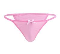 CHICTRY Men's Sissy Soft Silk Low Rise Lingerie Bikini Briefs Underwear Pink L