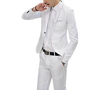 CHICTRY Men's Slim Fit 3 Pieces Suit Notch Lapel Button Down Wedding Formal Jacket Vest Pant Set 2PCs White 4XL