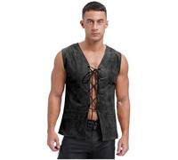 CHICTRY Men's Steampunk Vintage Medieval Vest Renaissance Lace-up Waistcoat Pirate Costume Top Black L