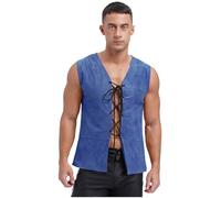 CHICTRY Men's Steampunk Vintage Medieval Vest Renaissance Lace-up Waistcoat Pirate Costume Top Navy Blue XL