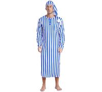 CHICTRY Men's Striped Loose Sleepwear Long Sleeve Nightshirt Night Pajama Set with Sleeping Cap Royal Blue M