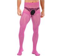 CHICTRY Mens Thigh High Stockings Sissy Nylon Fishnet Pantyhose Crossdressing Tights Leggings 3# Hot Pink XL