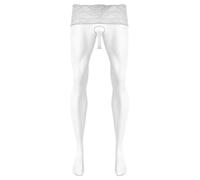 CHICTRY Men's Ultra-thin Glossy Pantyhose Nylon Sheer Tights See Through Body Stockings with Sheath White One Size
