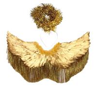 CHICTRY Metallic Shiny Angel Wings Simulate Feather Wings with Foil Tinsel Headband for Halloween Party Gold One Size