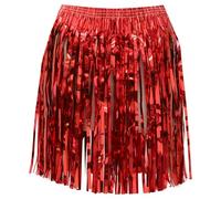 CHICTRY Metallic Tassel Skirt Foil Fringe Hawaiian Hula Skirt Shiny Tinsel Skirt for Dance Party Music Festivals Concert Red One Size
