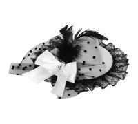 CHICTRY Mini Tea Party Hats for Women, Feather Bow Lolita Lace Top Hat Hair Clips Tea Party Clip Fascinator White 1 One Size