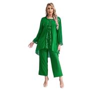 CHICTRY Mother of The Bride Dress Pant Suits Women Plus Size Chiffon 3 Pieces Cocktail Party Dress Evening Gown Green XXL/2XL