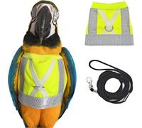 CHICTRY Parrot Training Harness Adjustable Nylon Vest for Lovebirds Reflective Waterproof Leash for Outdoor Fluorescent Green L