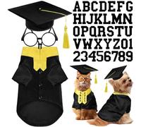 CHICTRY Pet Graduation Gown and Cap Set with Gold Tassel Adjustable Formal Attire for Small Medium Dogs Cats Black XL