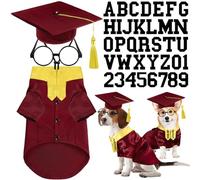 CHICTRY Pet Graduation Gown and Cap Set with Gold Tassel Adjustable Formal Attire for Small Medium Dogs Cats Burgundy S