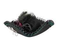 CHICTRY Pirate Tricorn Feather Hat Distressed Colonial Hat Musketeer Cap For Halloween Pirate Theme Party Type A Green Edge One Size