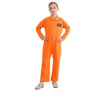 CHICTRY Prisoner Costume for Kids Halloween Orange Jailbird Inmate Jumpsuit Prison Uniform Fancy Dress Up Orange 13-14 Years