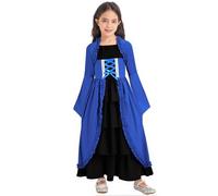 CHICTRY Regal Medieval Princess Costume Girls Renaissance Dress Medieval Kids Renaissance Costume Halloween Dress up Royal Blue 7-8 Years