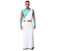 CHICTRY Roman Senator Costume Men Adult Shiny Sequins Toga Robe with Cuffs for Halloween Cosplay Light Blue XXL