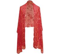 CHICTRY Sequin Embroidery Evening Cape Scarf Shawls Shoulder Wrap Sheer Poncho Capelet Collar for Cocktail Party Gowns Red One Size