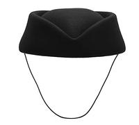 CHICTRY Stewardess Beret Felt Hat Air Hostess Pillbox Hat Flight Attendant Cap for Halloween Themed Party Black One Size