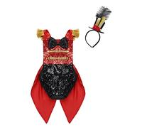 CHICTRY Toddler Boys Girls Circus Ring Master Costume Sequin Bow Tie Tail-Coat Romper Halloween Party Dress up Black&Red with Hat 18-24 Months