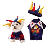 CHICTRY Winter Warm Dog Clothes Cute Clown Costume Knitted Sweater with Pompom Hat Fun Party Outfit Blue S