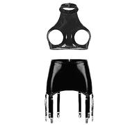 CHICTRY Woman's 2 Piece 1/4 Cup Balconette Shelf Bra Mini Skirt Garter Belt Set Lingerie Set Black L