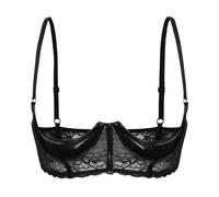 CHICTRY Woman's Lace Underwire Push Up Shelf Bra 1/2 Cup Demi Balconette Hollow Out Unlined Bra Tops 8# Black XXL