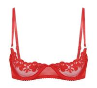 CHICTRY Woman's Lace Underwire Push Up Shelf Bra 1/2 Cup Demi Balconette Hollow Out Unlined Bra Tops Red XXL