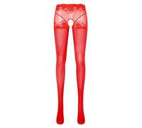 CHICTRY Woman's Oil Glossy Pantyhose Tights Hollow Out Thigh High Suspender Stocking Footed Legging Open Red XL