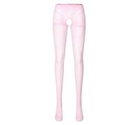 CHICTRY Woman's Oil Glossy Pantyhose Tights Hollow Out Thigh High Suspender Stocking Footed Legging Open Pink XL