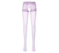 CHICTRY Woman's Oil Glossy Pantyhose Tights Hollow Out Thigh High Suspender Stocking Footed Legging Open Light Purple XL