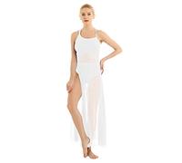 CHICTRY Women Adult Spaghetti Strap Lyrical Ballet Leotard Mesh Maxi Dance Dress White Large