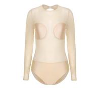 CHICTRY Women Ballet Gymnastic Leotard Seamless Mesh Long Sleeve Rhythmic Athletic Competition Dance Costume Nude M