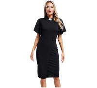 CHICTRY Women Church Dress Short Sleeve Clergy Dress Bodycon Pencil Dress Priestess Nun Dress Black M