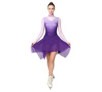 CHICTRY Women Figure Skating Dress Gradient Color Long Sleeve Dress for Dancing Party Formal Competitions Purple S