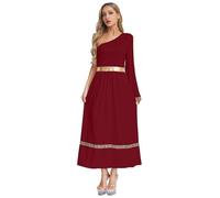 CHICTRY Women Greek Costume Senator Caesar Robe Halloween Gladiator Greek Dress Roman Toga Cosplay Gown Burgundy XXL