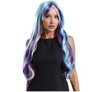 CHICTRY Women Long Curly Rainbow Color Cosplay Costume Hair Wigs with Cap Rainbow Wigs Long Wavy Wig Blue&Purple One Size