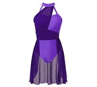CHICTRY Women Lyrical Dance Costume Dress Color Block Sleeveless Asymmetrical Contemporary Ballet Modern Dance Costumes Dark Purple XL