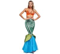 CHICTRY Women Mermaid Costume Two Piece Swimsuit Sequin Bra Top with Mermaid Tail Skirt Outfit Orange XL