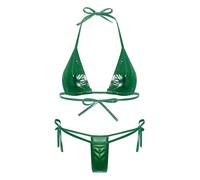 CHICTRY Women Micro Bikini Set Mini Bra G-String Bathing Suit PU Leather Extreme Swimwear Clubwear 2# Green A One Size
