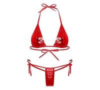 CHICTRY Women Micro Bikini Set Mini Bra G-String Bathing Suit PU Leather Extreme Swimwear Clubwear